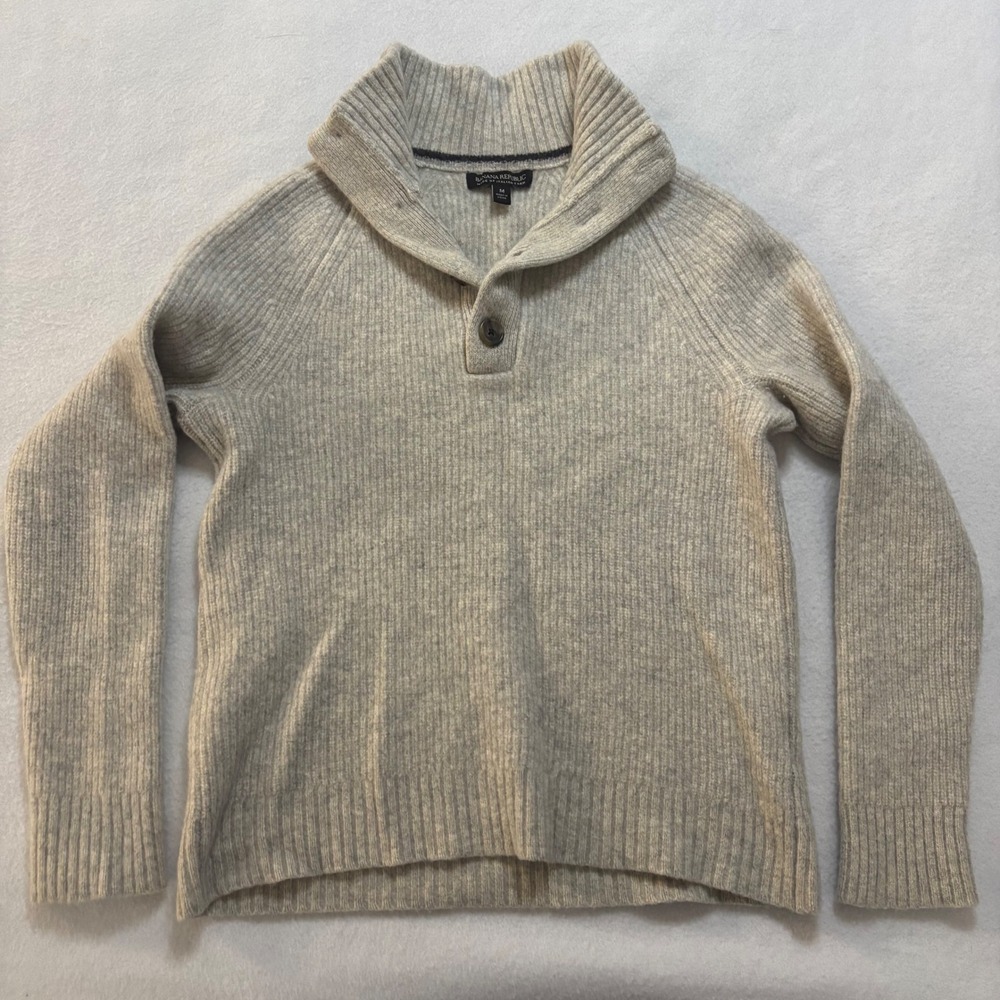 Banana Republic 100% Merino Wool Shawl Collar Ribbed Sweater Gray Medium